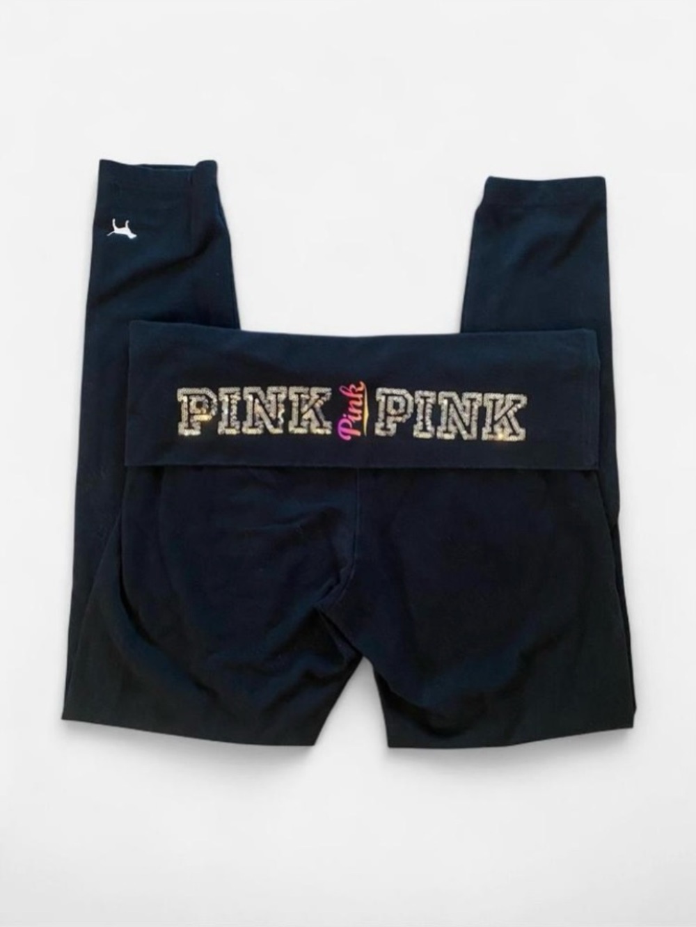 Victoria’s Secret PINK Black Foldover Leggings with Silver Sequins